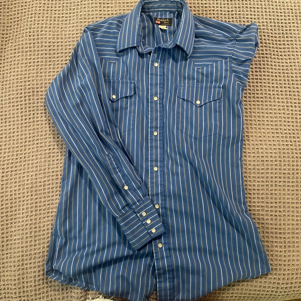 Vintage Blue Strip Western Shirt, 15-1/2 33, Ruddock Bros Shirtmakers
